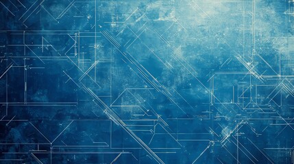 Aufkleber - Architectural Blueprint Style with Grungy Blue Background and Geometric Design