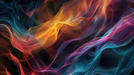 Fototapete - Colorful abstract waves flowing in 4k resolution create a mesmerizing visual experience full of vibrant hues and fluid motion in a dark background