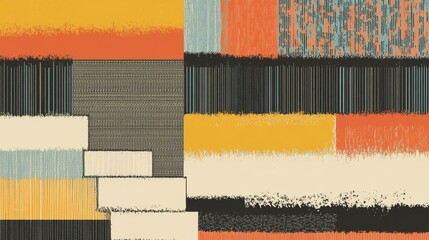 Aufkleber - Abstract Geometric Composition with Retro Colors and Textured Elements