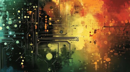 Aufkleber - Abstract technology background with circuit board elements and vibrant color blends representing innovation and connectivity