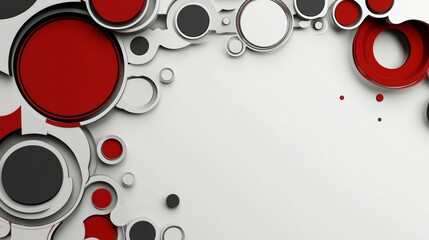 Aufkleber - Abstract Geometric Composition with Circles, Red, Black and White tones creates dynamic and modern visual for creative projects