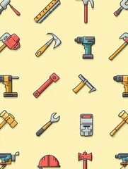 Poster - Icons of Various Tools Arranged Over a Soft Background Suitable for Construction and DIY Themes