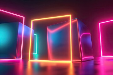 Aufkleber - Premium Quality Visual of 3D Shapes Glowing with Vivid and Bright Holographic Colors