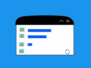 Poster - Animation of uploading or downloading multiple files. The scene features a pop up window interface, a dynamic loading or progress bar, and checkmarks.