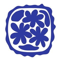 Fototapete - Groovy abstract flower art. Matisse aestethic curves. Organic floral doodle shapes in trendy naive retro hippie 60s 70s style. Botanic vector illustration in blue color. Vector background