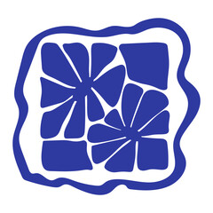 Fototapete - Matisse abstract flower art. Organic doodle shapes in trendy naive retro style. Contemporary posters and backgrounds. Floral botanic vector illustrations in blue colors.