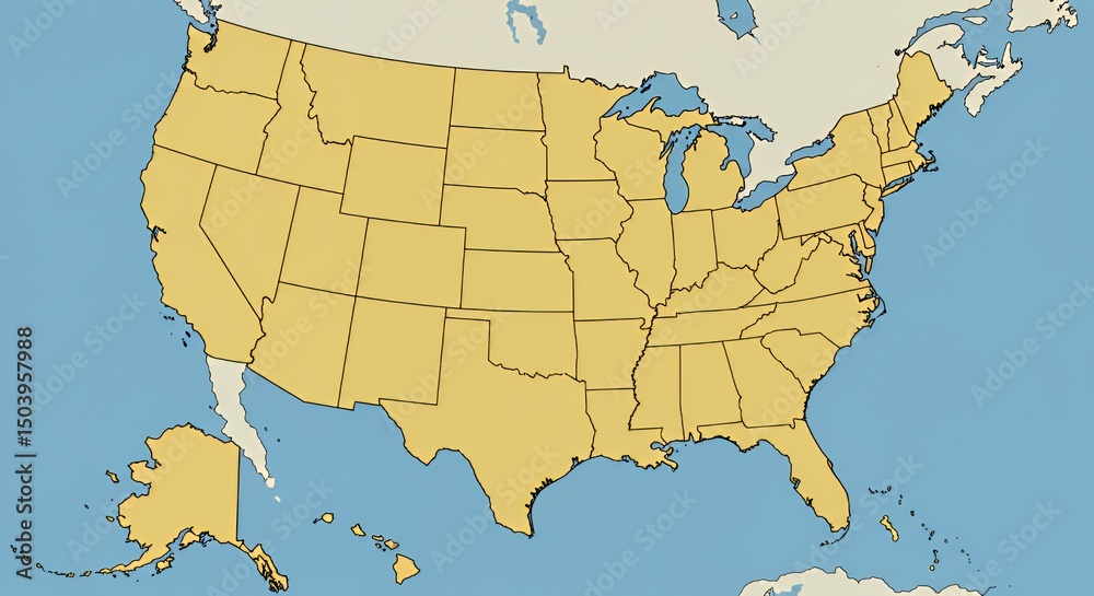Simple State Map Simple Map of the United States Showing All 50 States Stock ...