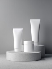 Aufkleber - Tubes of Adhesive for Stone and Tile Arranged on a Minimalistic Display With a Blank Background