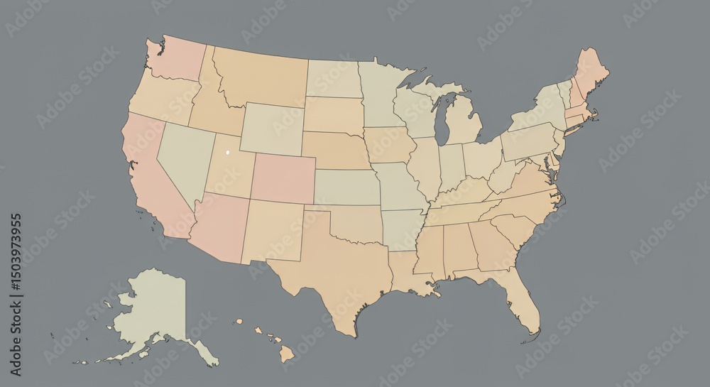 United States Map: A Color-Coded Geographical Representation Stock ...