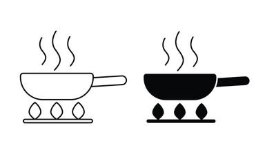 Poster - frying pan with steam icon set. flat and line style set. representing cooking and kitchen activities. vector illustration.