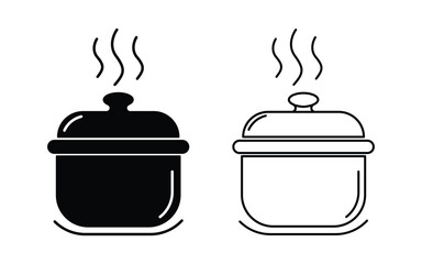Poster - Set of Cooking pot icon flat and line style set. Boiling pot Symbol. A saucepan or pot vector illustration.
