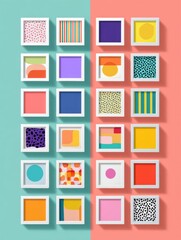 Aufkleber - Colorful Sticker Grid Mockup Showcasing a Minimal Flat Design With Curated Patterns and Shapes in a Clean Layout
