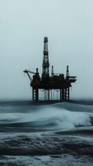 Aufkleber - Offshore drilling platform working through stormy ocean conditions, symbolizing fossil fuel extraction, environmental impact, and energy industry challenges