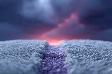Wall Mural - Serene Sunset Path  Abstract Nature Landscape  Purple and Gray Field  Soft Focus  Dreamlik
