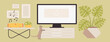 © bigmouse108 - Cartoon Color Living Room with Houseplant Potted, Cat and Tv Interior Inside Concept. Vector illustration