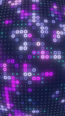 Poster - Digital purple matrix of glowing squares on a soft curved grid, creating a futuristic display