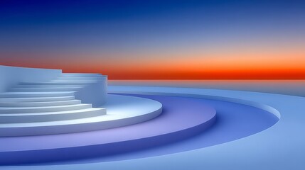 Poster - Abstract Circular Staircase Sunset Background  Modern Architecture  3D Render
