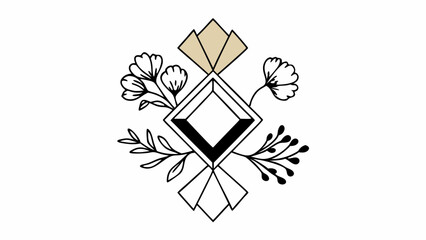 Poster - Floral arrangement with geometric elements including diamonds and foliage design style art deco created with generated ai