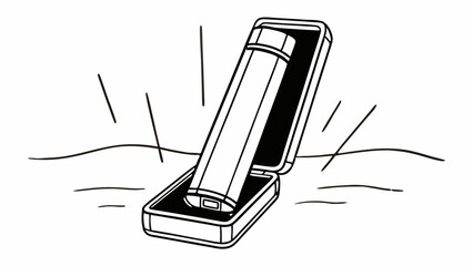 Poster - White tube inside an open black box with light rays shining around it on a wavy surface design created with generated ai