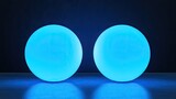 Two luminous sphere lamps against a dark background.