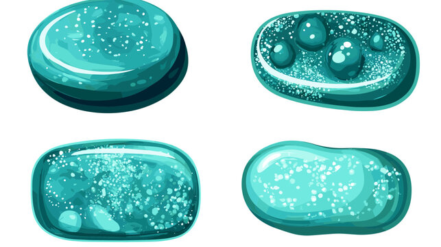 Four Different Shape Teal Pixel Bubbles in White Background with Digital Art Style