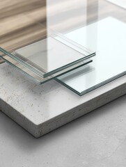Poster - Transparent Sticker Mockups Placed on a Clean Glass Surface Showcasing the Potential for Branding and Customization in a Minimalist Setting