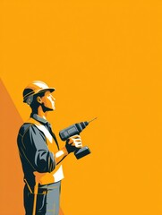 Aufkleber - Professional Worker Holding a Drill in a Light-Colored Background While Preparing for Construction Tasks