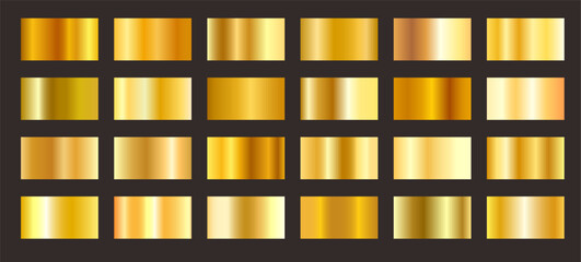 Poster - Golden gradients. Gold metallic shiny gradient effect, yellow metal frames. Gold or bronze foil texture for glossy banners and premium labels. Vector luxury set.