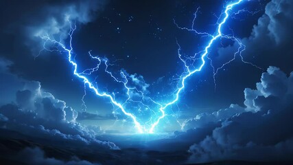 Wall Mural - striking image of a powerful lightning storm illuminating the dark night sky with stars.