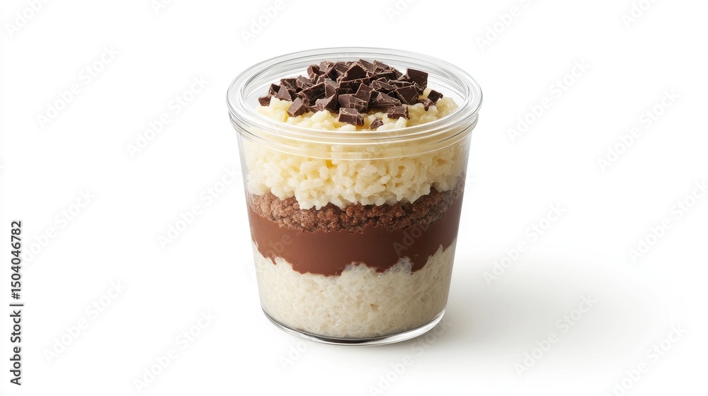 Layered rice pudding dessert with two-tone vanilla and chocolate layers ...