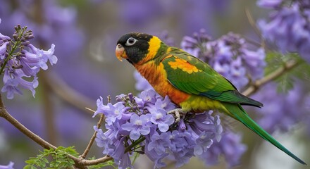 bird on purple flowers