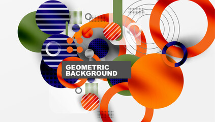 Fototapete - Abstract geometric shapes overlap, creating dynamic composition. Vivid colors, gradients, lines define modern design.
