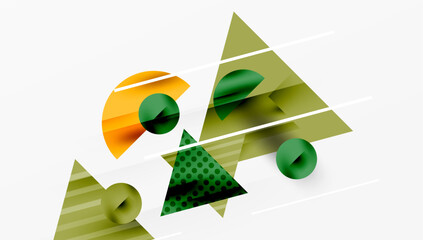 Aufkleber - Abstract geometric shapes overlap. Green, orange hues dominate composition. Lines intersect creating dynamic visual effect. Minimalist design.