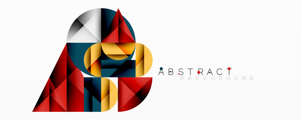 Aufkleber - Geometric shapes create modern design. Red, blue, yellow hues dominate composition. Minimalist style, clean lines present abstract background.