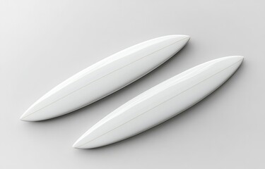 Fototapete - Top view of two white surfboards mockup, isolated on a light background with soft shadows and highlights for a creative design template. 3D rendering illustration, high-resolution photography, stock p