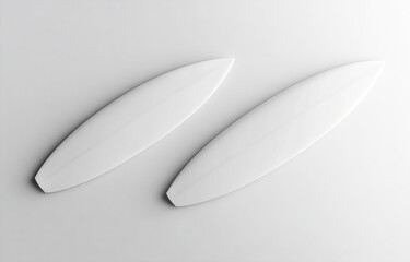 Fototapete - Top view of two white surfboards mockup, isolated on a light background with soft shadows and highlights for a creative design template. 3D rendering illustration, high-resolution photography, stock p