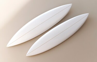 Fototapete - Top view of two white surfboards mockup, isolated on a light background with soft shadows and highlights for a creative design template. 3D rendering illustration, high-resolution photography, stock p