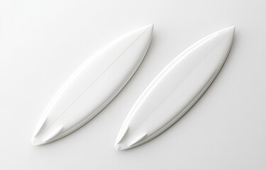 Fototapete - Top view of two white surfboards mockup, isolated on a light background with soft shadows and highlights for a creative design template. 3D rendering illustration, high-resolution photography, stock p