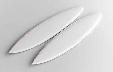Fototapete - Top view of two white surfboards mockup, isolated on a light background with soft shadows and highlights for a creative design template. 3D rendering illustration, high-resolution photography, stock p