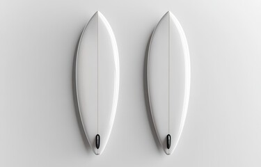 Fototapete - Top view of two white surfboards on a light background, a mockup template for a design presentation. Minimalist style. 3D rendering illustration. 