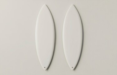 Fototapete - Top view of two white surfboards on a light background, a mockup template for a design presentation. Minimalist style. 3D rendering illustration. 