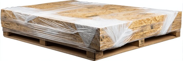 Aufkleber - OSB Sheets Wrapped for Protection on a Wooden Pallet Ready for Transport or Storage