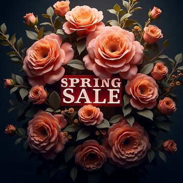 The inscription Spring Sale surrounded by spring flowers.