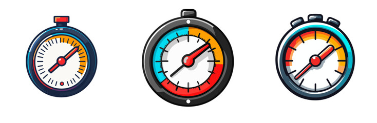 Poster - Colorful cartoon gauges representing speed and measurement in a playful design