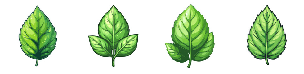 Poster - Leaf illustrations showing different stages of growth in a vibrant 2D vector art style perfect for nature themes