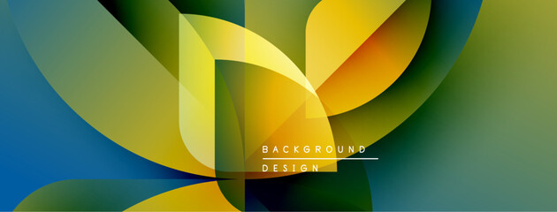 Poster - Abstract geometric shapes blend vibrant colors. Modern design features flowing curves, gradients, dynamic composition. Minimalist aesthetic.