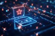 © Meenaxi - Glowing laptop with star on screen surrounded by digital lights in a futuristic environment scene