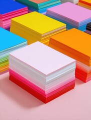 Poster - Colorful Packaging of Sticker Shop Supplies Displayed With Vibrant Sheets of Paper and an Empty Right Margin for Design Use