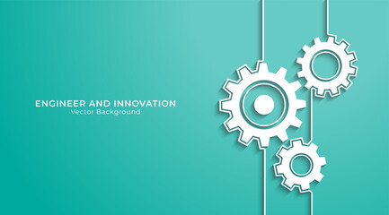 Poster - Concept of Engineer and Innovation. Abstract technology background of mechanical engineering. Rotating mechanism of round parts.Cogs and gear wheel mechanisms. Vector illustration.
