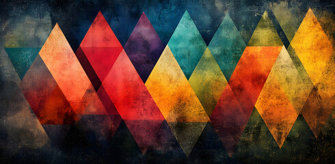 Poster - A vibrant abstract geometric background featuring colorful triangles and a subtle paper texture for depth.